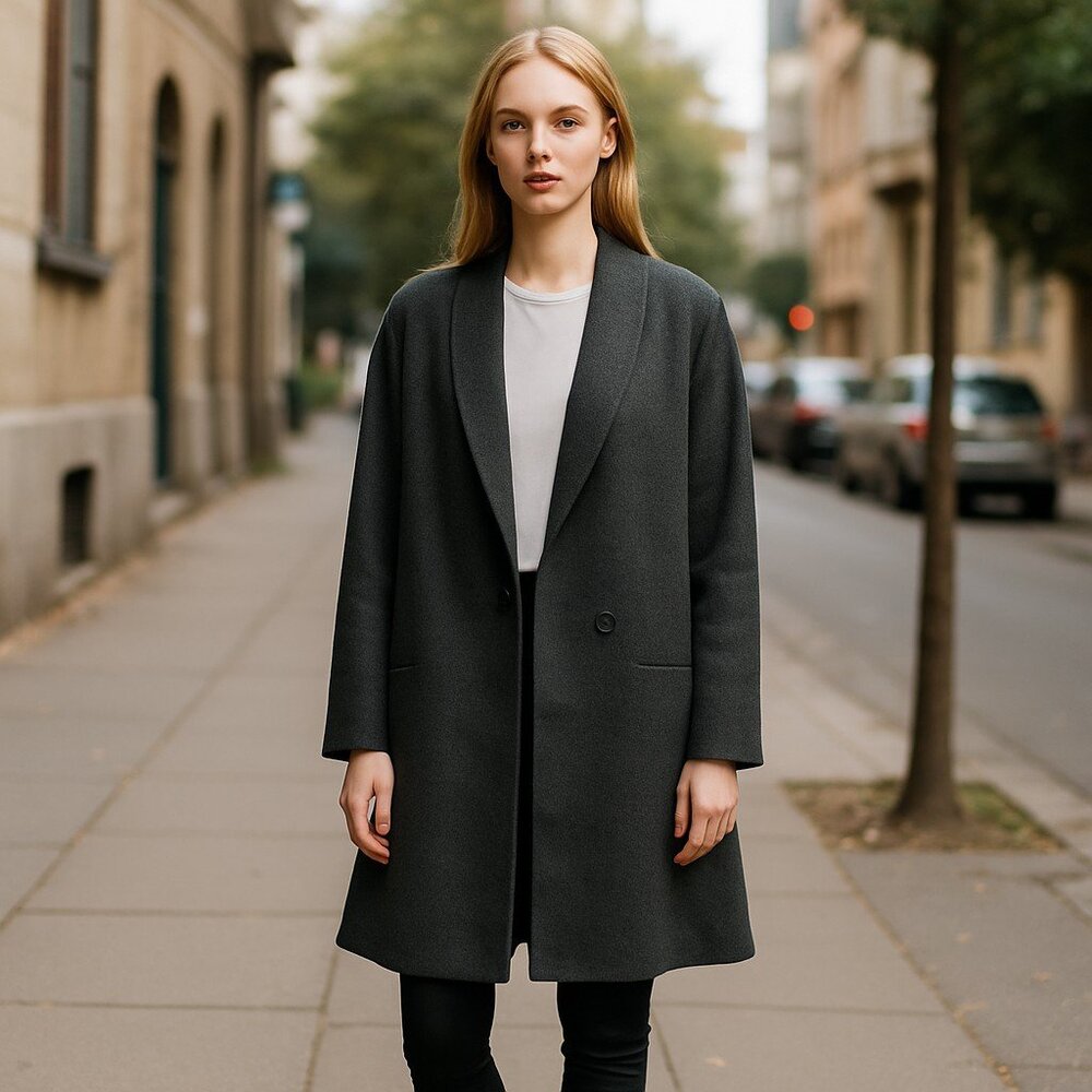 NWT AllSaints Charcoal Gray Grace Ruffle Wool Coat